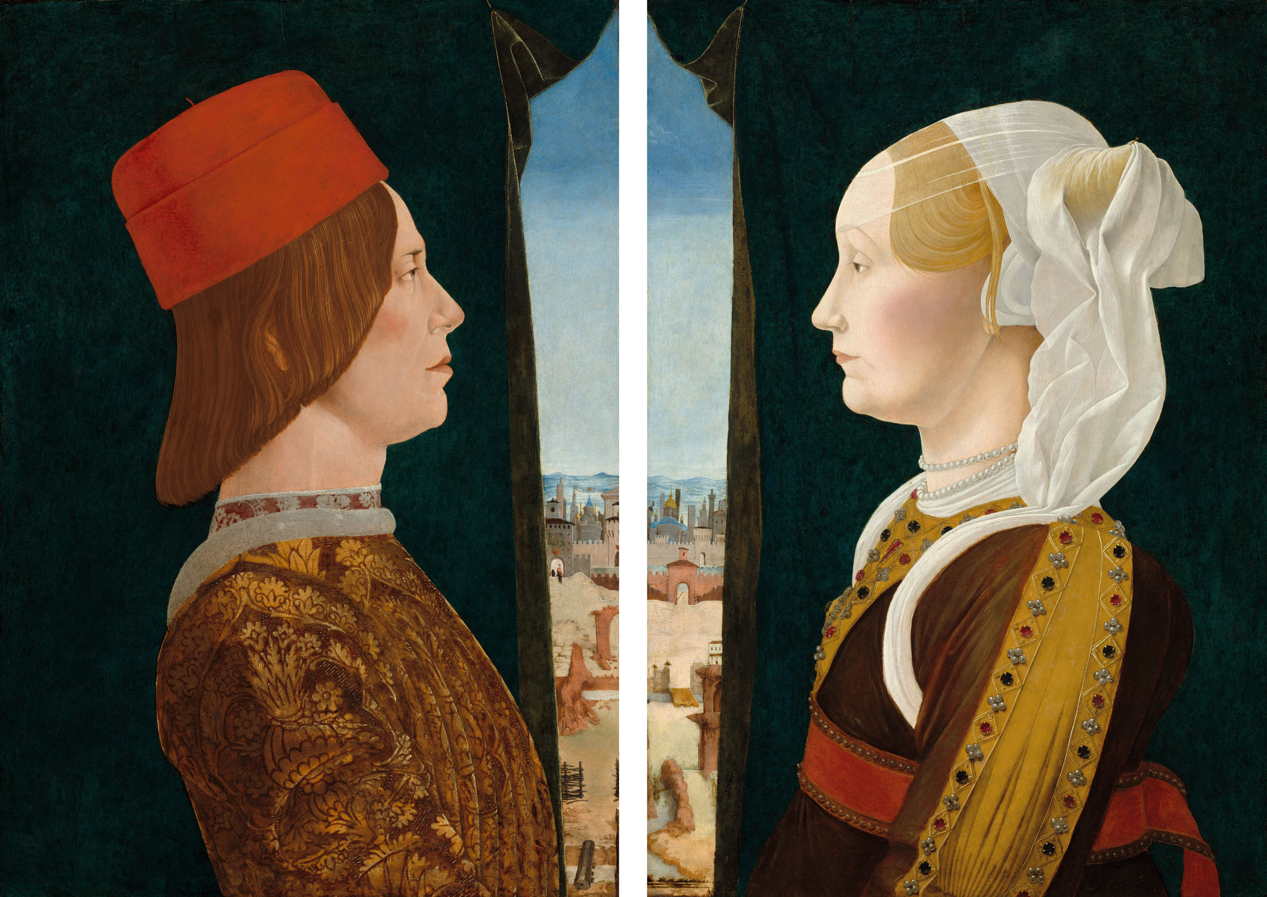 Ercole de’ Roberti, Giovanni II Bentivoglio e Ginevra Sforza (Dittico Bentivoglio), 1473-74. Washington, National Gallery of Art, Samuel H. Kress Collection